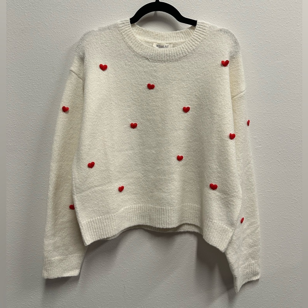 Wishlist Cream Sweater with Red Heart Details
